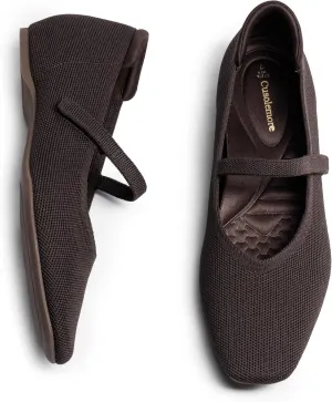 Mary Jane Flat Shoes for Women with Arch Support and Concealed Low Wedge Heel, Comfortable Women Square Toe Ballet Flats Knit Dress Shoes