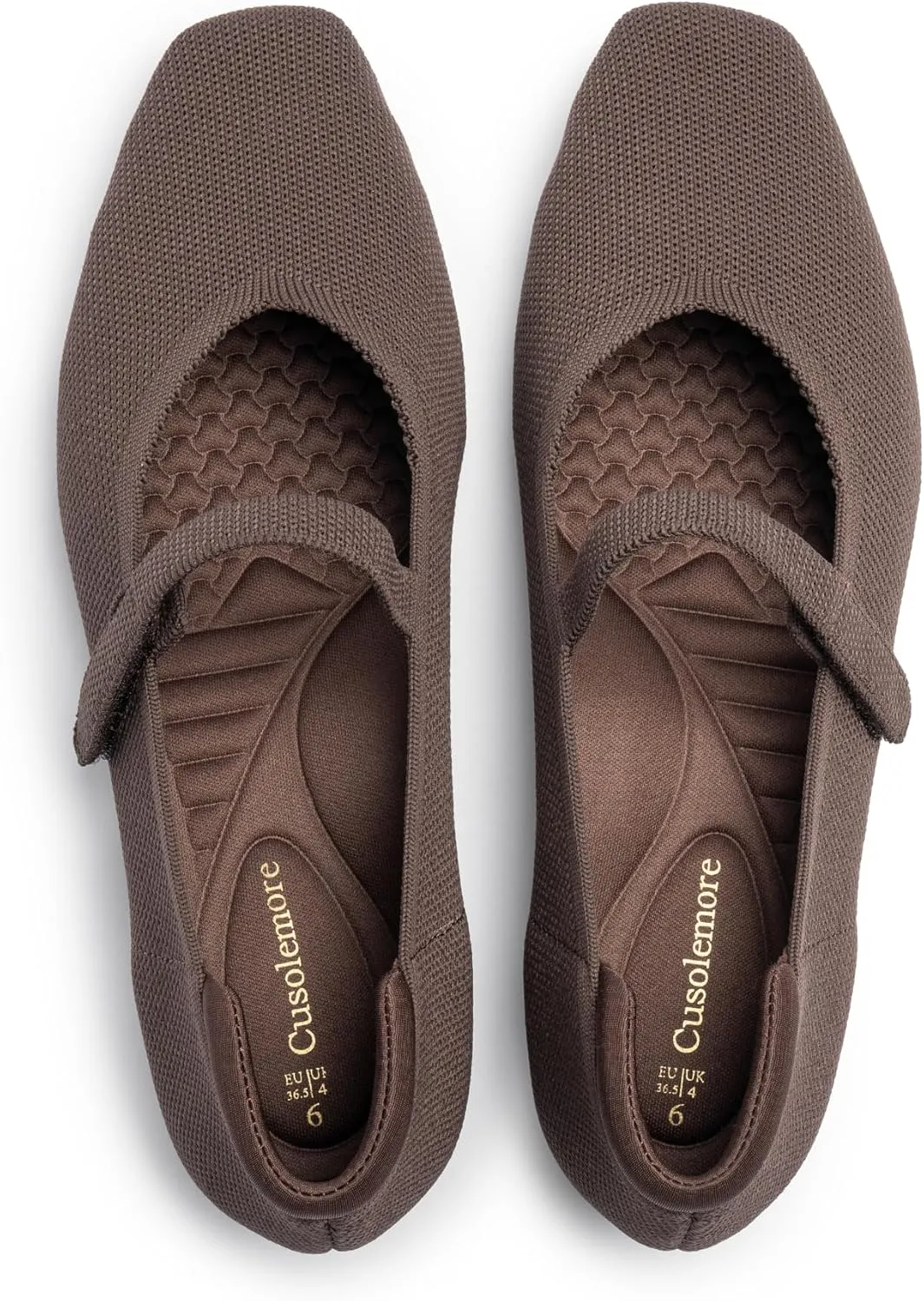 Mary Jane Flat Shoes for Women with Arch Support and Concealed Low Wedge Heel, Comfortable Women Square Toe Ballet Flats Knit Dress Shoes