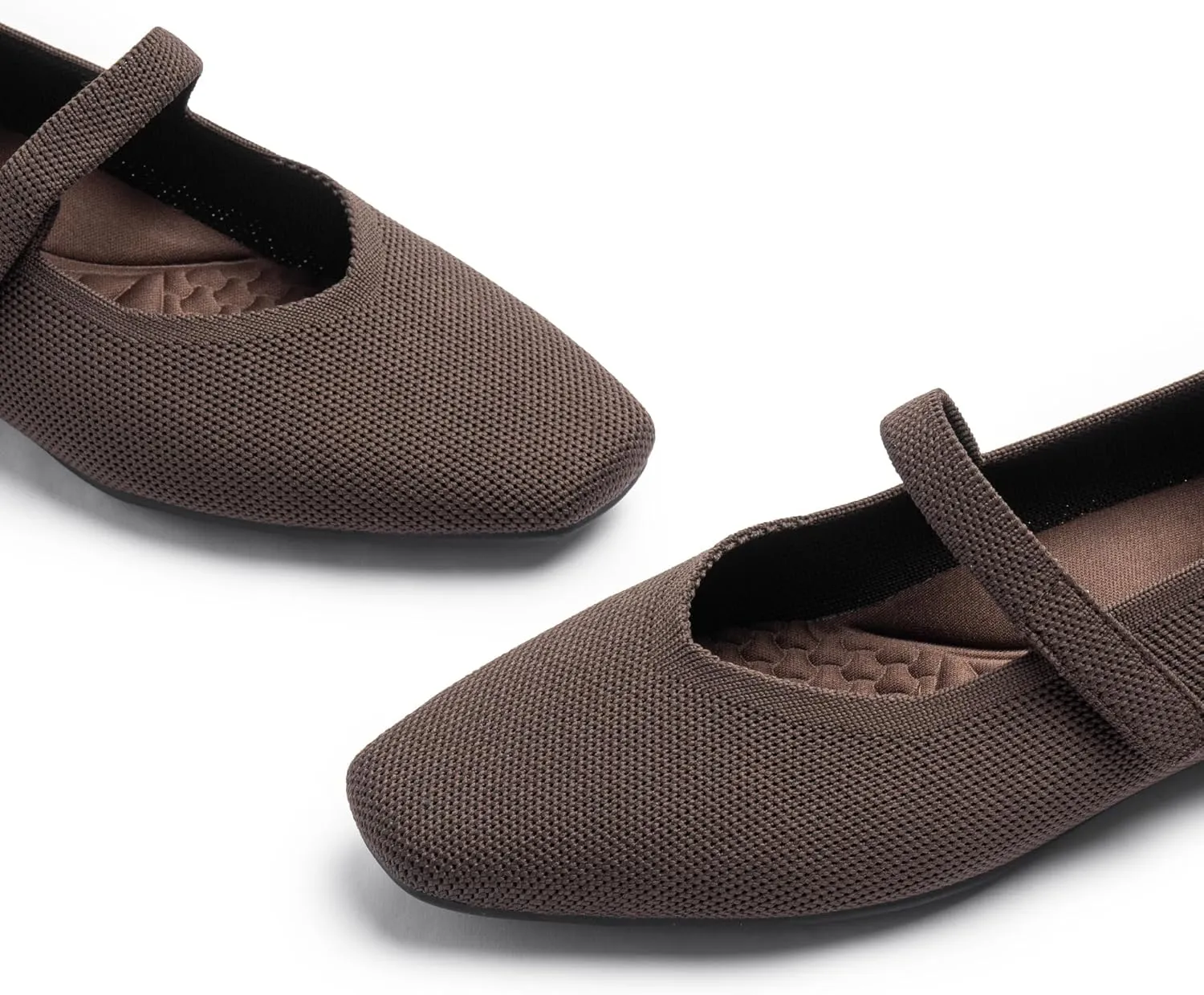 Mary Jane Flat Shoes for Women with Arch Support and Concealed Low Wedge Heel, Comfortable Women Square Toe Ballet Flats Knit Dress Shoes