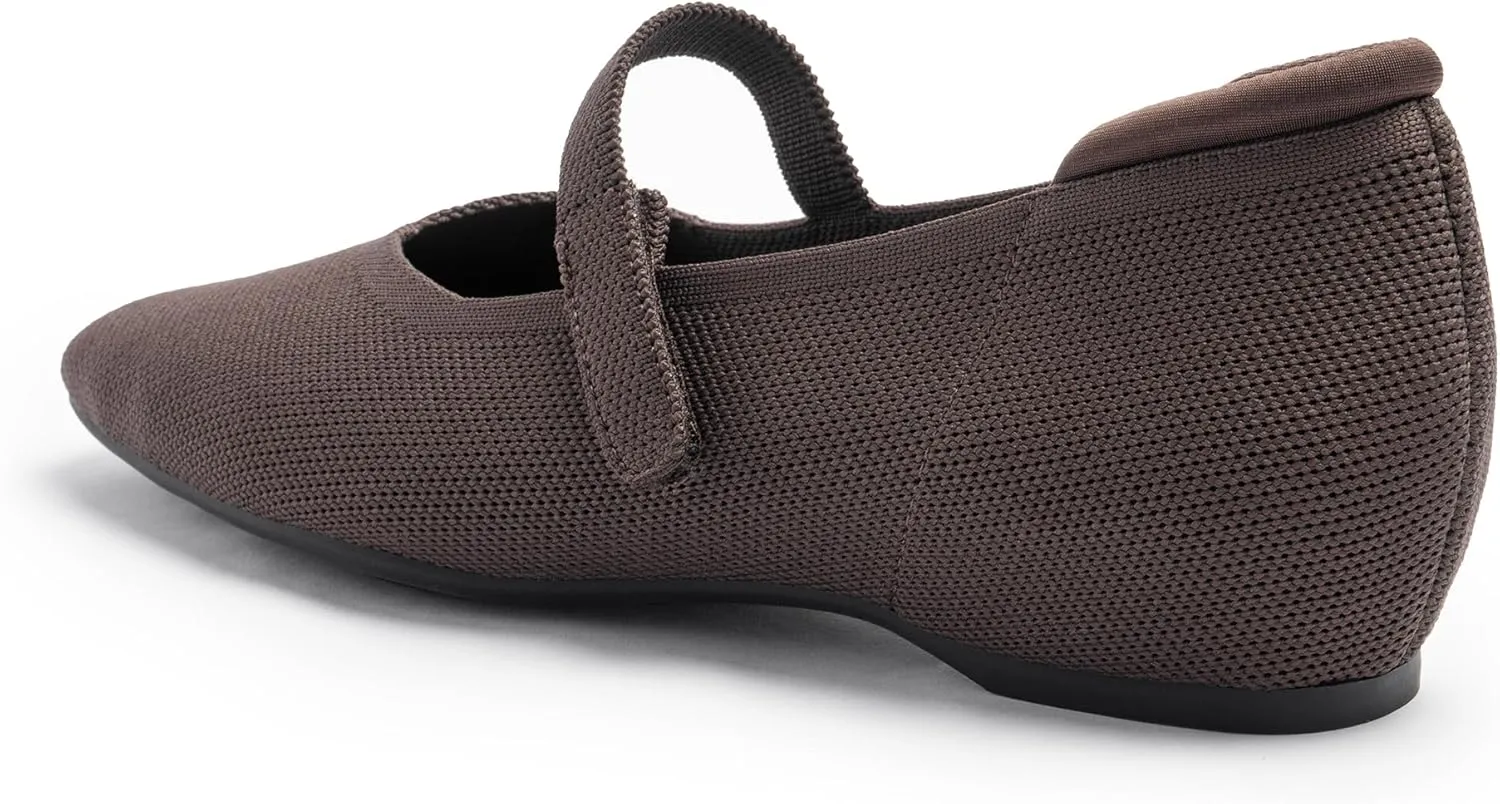 Mary Jane Flat Shoes for Women with Arch Support and Concealed Low Wedge Heel, Comfortable Women Square Toe Ballet Flats Knit Dress Shoes