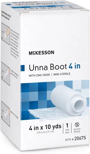 McKesson Unna Boot with Zinc Oxide, White 4 in. x 10 yd., [12 Rolls] Individually Packaged Soft Cast, Provides Customized Compression, 2067S