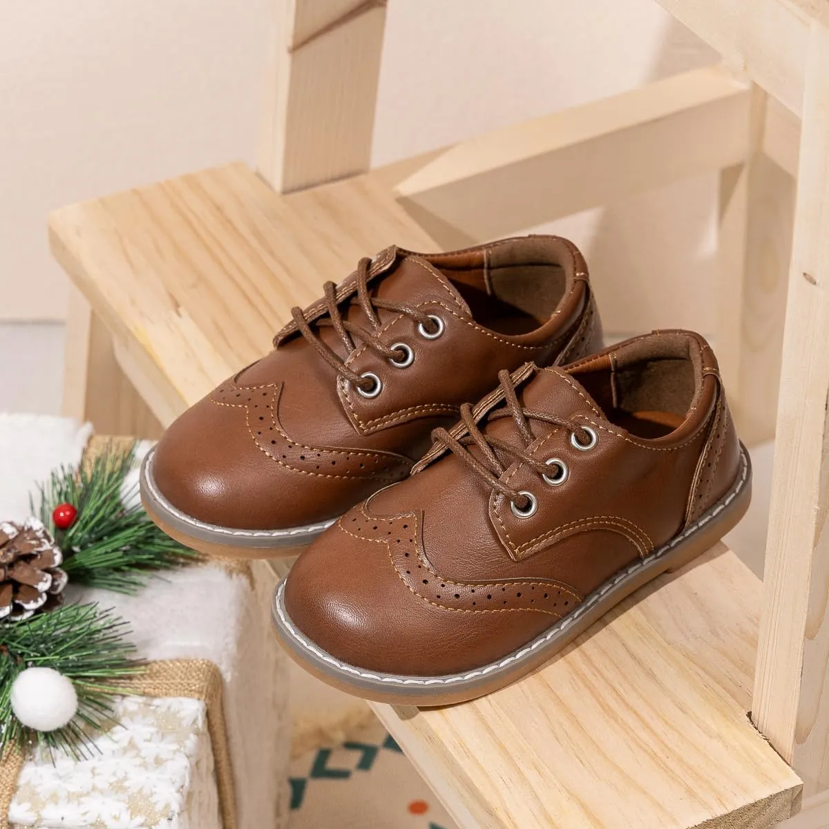 Meckior Toddler Boys Girls Black Dress Shoes Little Kid Oxford Shoes Wedding Church Dress Shoes PU Leather Lace Up School Uniform Loafer Flats