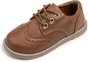 Meckior Toddler Boys Girls Black Dress Shoes Little Kid Oxford Shoes Wedding Church Dress Shoes PU Leather Lace Up School Uniform Loafer Flats