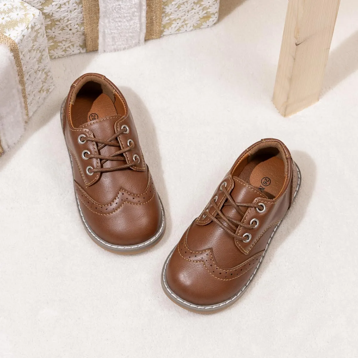 Meckior Toddler Boys Girls Black Dress Shoes Little Kid Oxford Shoes Wedding Church Dress Shoes PU Leather Lace Up School Uniform Loafer Flats