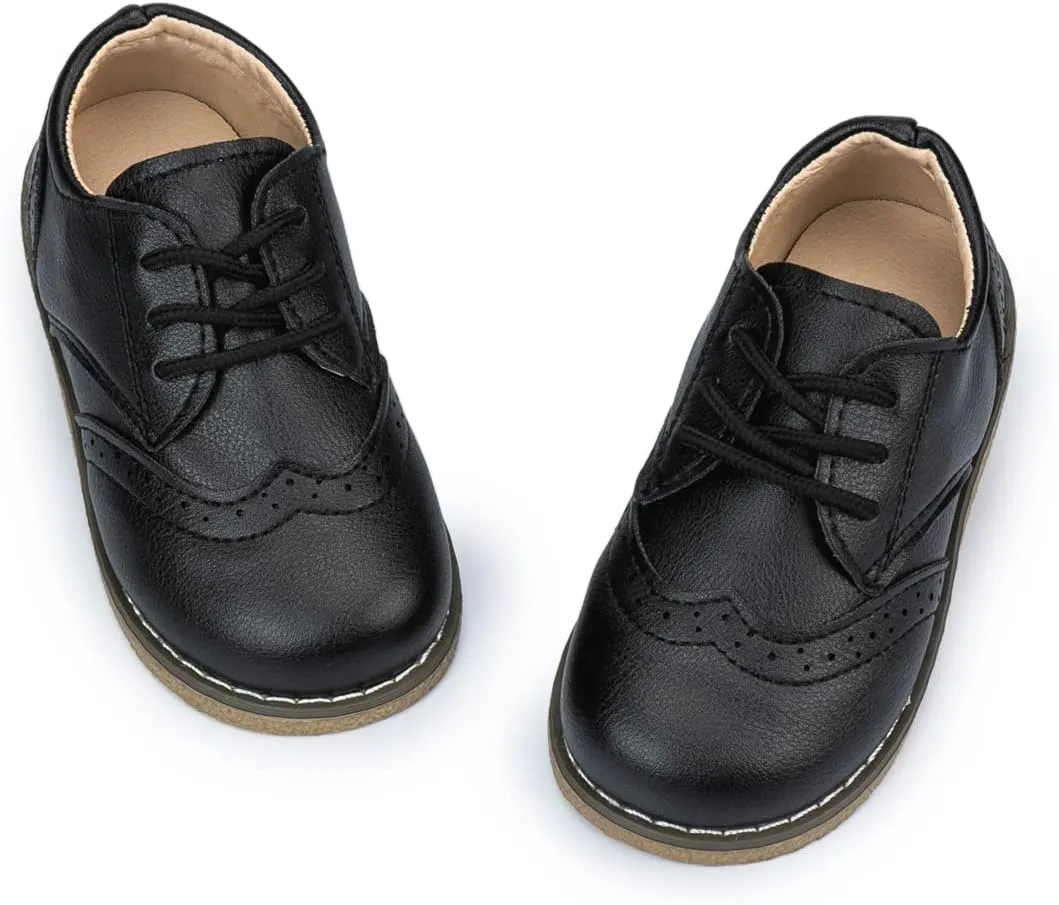 Meckior Toddler Boys Girls Dress Shoes Little Kid Oxford Shoes Wedding Church Dress Shoes PU Leather Lace Up School Uniform Loafer Flats
