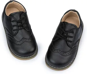 Meckior Toddler Boys Girls Dress Shoes Little Kid Oxford Shoes Wedding Church Dress Shoes PU Leather Lace Up School Uniform Loafer Flats