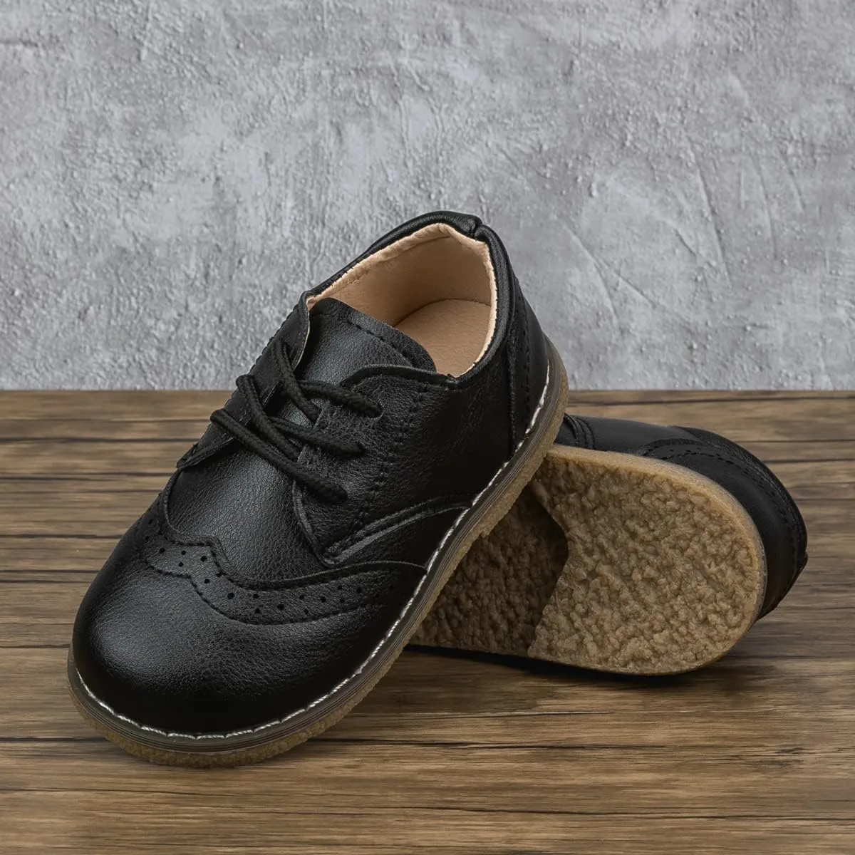 Meckior Toddler Boys Girls Dress Shoes Little Kid Oxford Shoes Wedding Church Dress Shoes PU Leather Lace Up School Uniform Loafer Flats