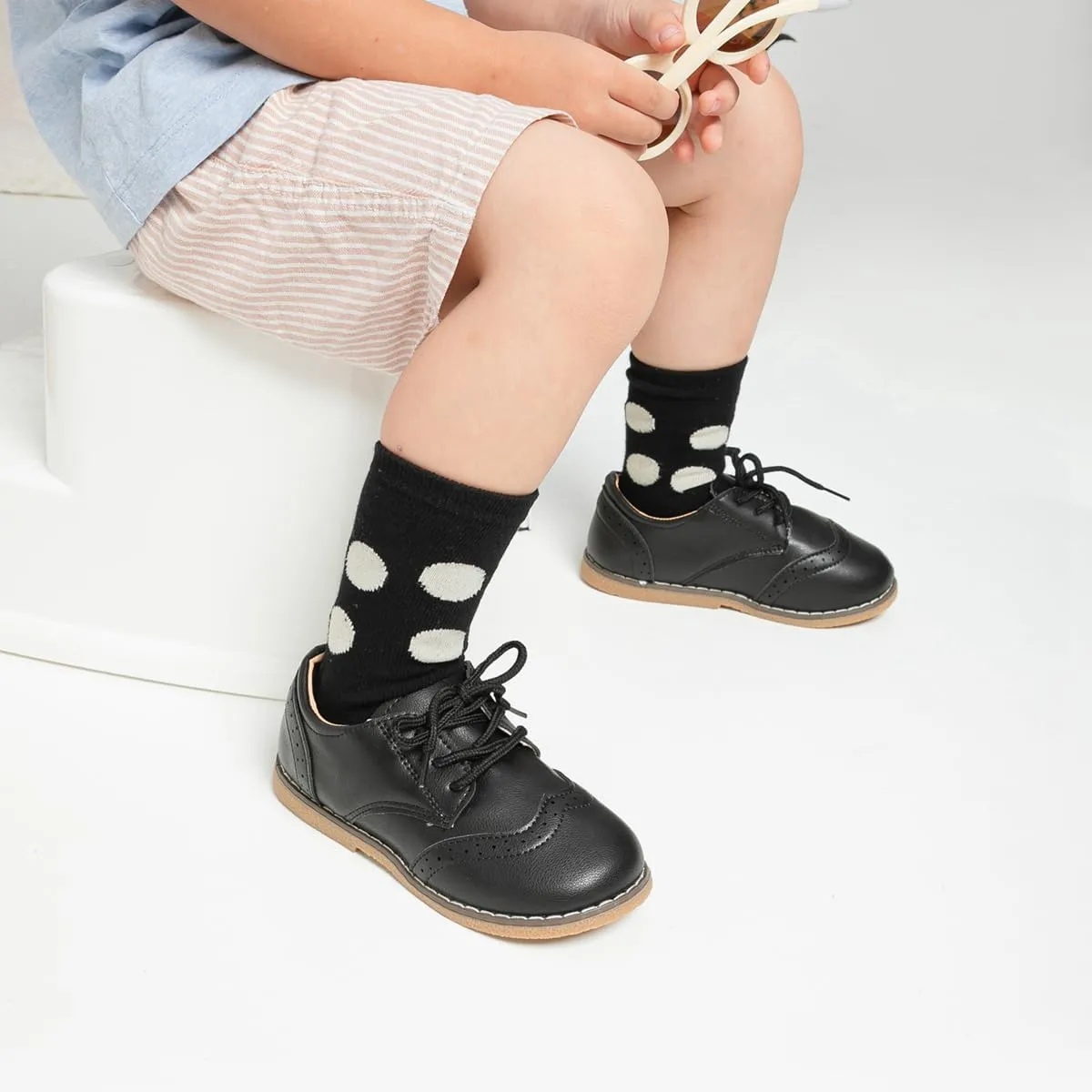 Meckior Toddler Boys Girls Dress Shoes Little Kid Oxford Shoes Wedding Church Dress Shoes PU Leather Lace Up School Uniform Loafer Flats