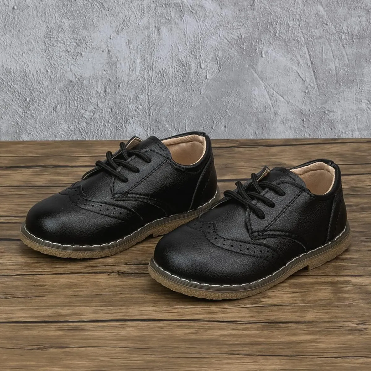 Meckior Toddler Boys Girls Dress Shoes Little Kid Oxford Shoes Wedding Church Dress Shoes PU Leather Lace Up School Uniform Loafer Flats