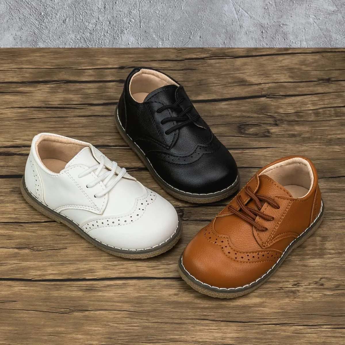 Meckior Toddler Boys Girls Dress Shoes Little Kid Oxford Shoes Wedding Church Dress Shoes PU Leather Lace Up School Uniform Loafer Flats