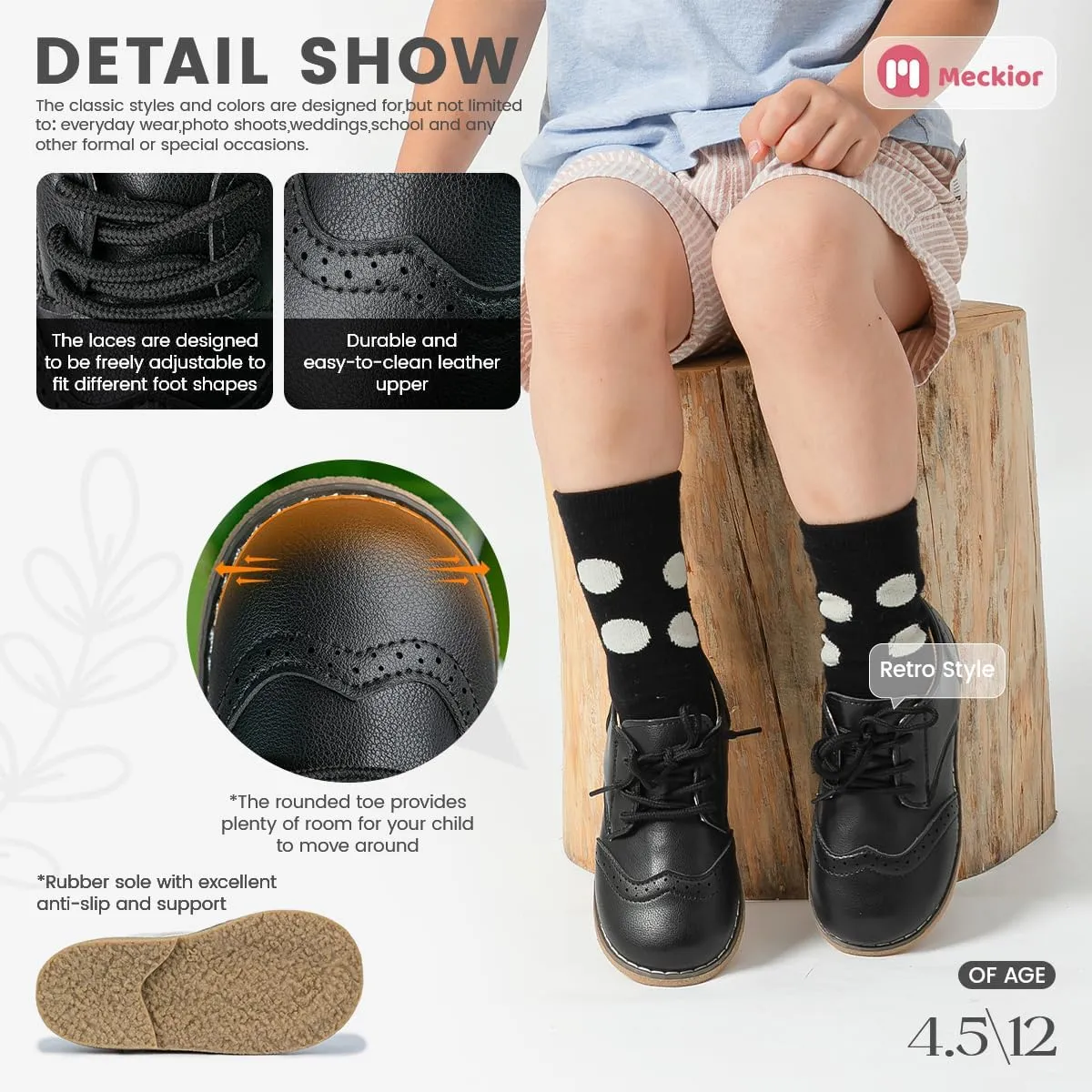 Meckior Toddler Boys Girls Dress Shoes Little Kid Oxford Shoes Wedding Church Dress Shoes PU Leather Lace Up School Uniform Loafer Flats