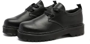 MEMON Womens Vintage Oxford Shoes,Casual Low Heel Loafers for Women,Round Toe Chunky Black Platform Oxford Shoes for Women,Comfort Dress Shoes