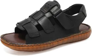 Men Sandals Slippers Genuine Leather Cowhide Male Shoes Outdoor Casual Sandals Beach Shoes(D,46 Code)