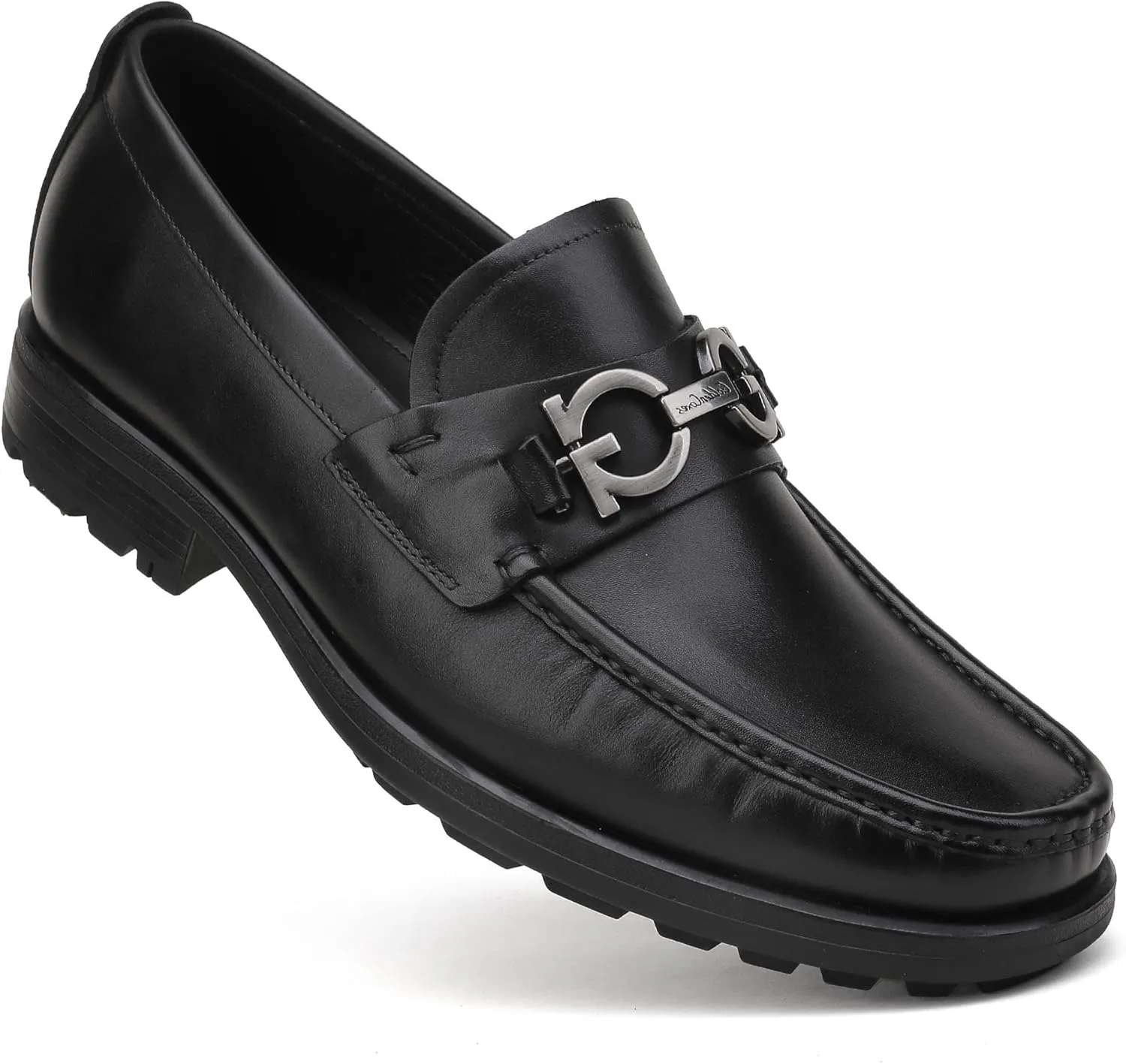 Mens Classic Leather Dress Shoes, Fashion Buckle Slip-on Penny Loafer Party Shoes Wedding Loafers for Mens