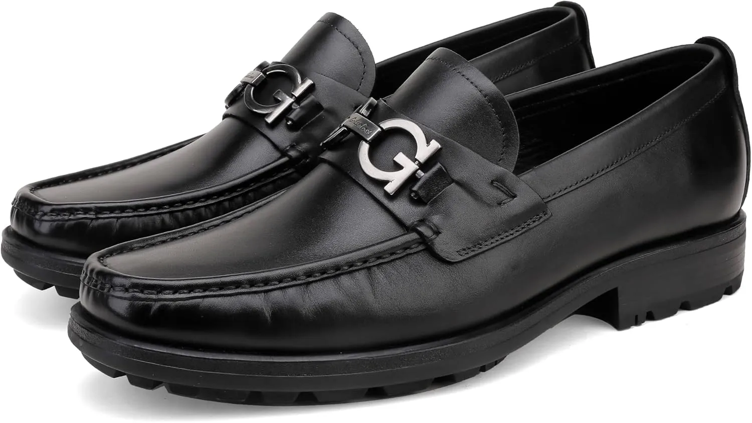 Mens Classic Leather Dress Shoes, Fashion Buckle Slip-on Penny Loafer Party Shoes Wedding Loafers for Mens