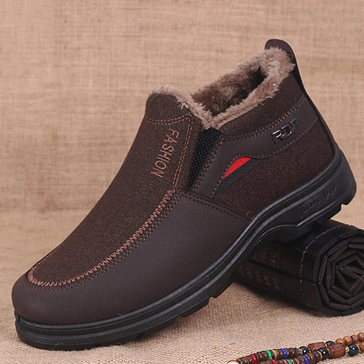 Men's Classic Plush Warm Boots Slip On Ankle Boots Fleece Lined Insulated Winter Boots Comfort Flat Bottom Boots