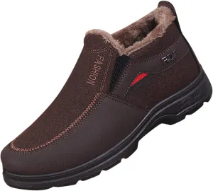 Men's Classic Plush Warm Boots Slip On Ankle Boots Fleece Lined Insulated Winter Boots Comfort Flat Bottom Boots