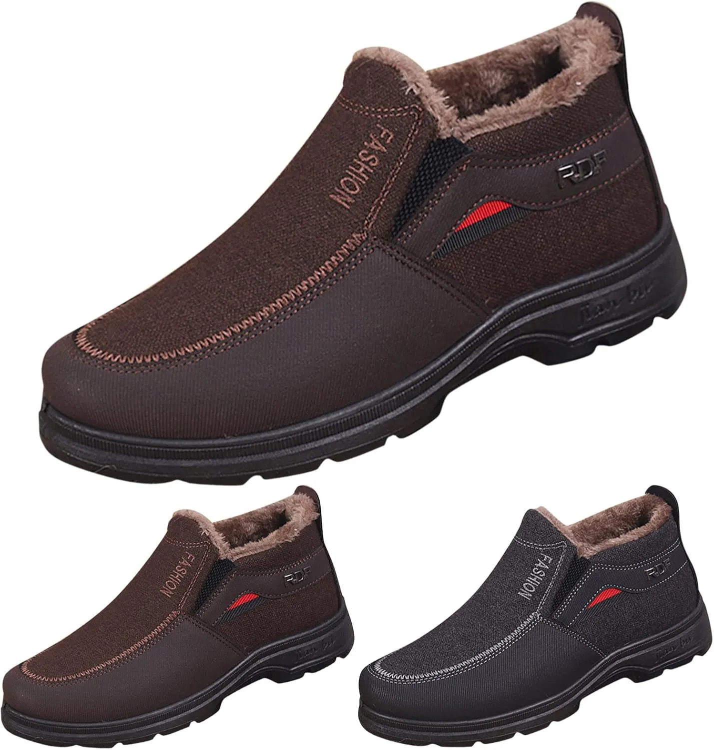 Men's Classic Plush Warm Boots Slip On Ankle Boots Fleece Lined Insulated Winter Boots Comfort Flat Bottom Boots