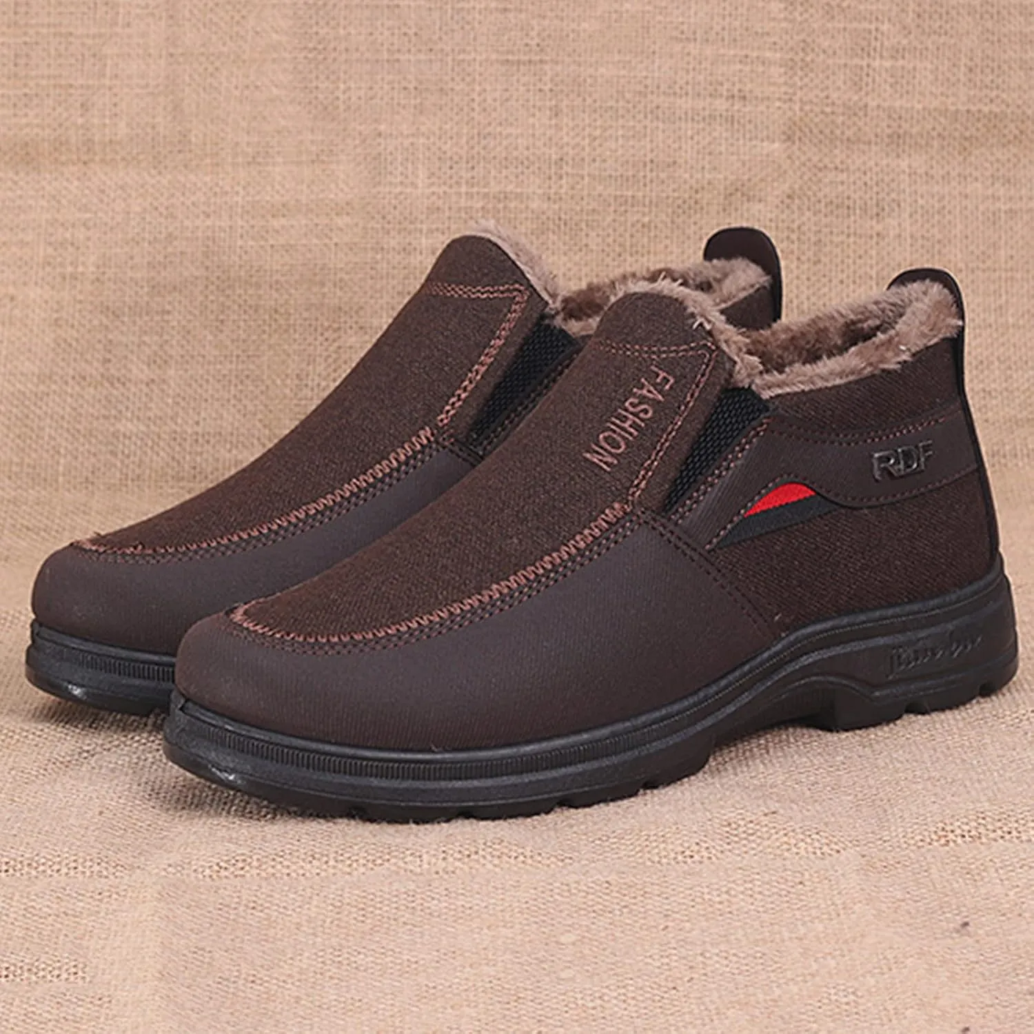 Men's Classic Plush Warm Boots Slip On Ankle Boots Fleece Lined Insulated Winter Boots Comfort Flat Bottom Boots