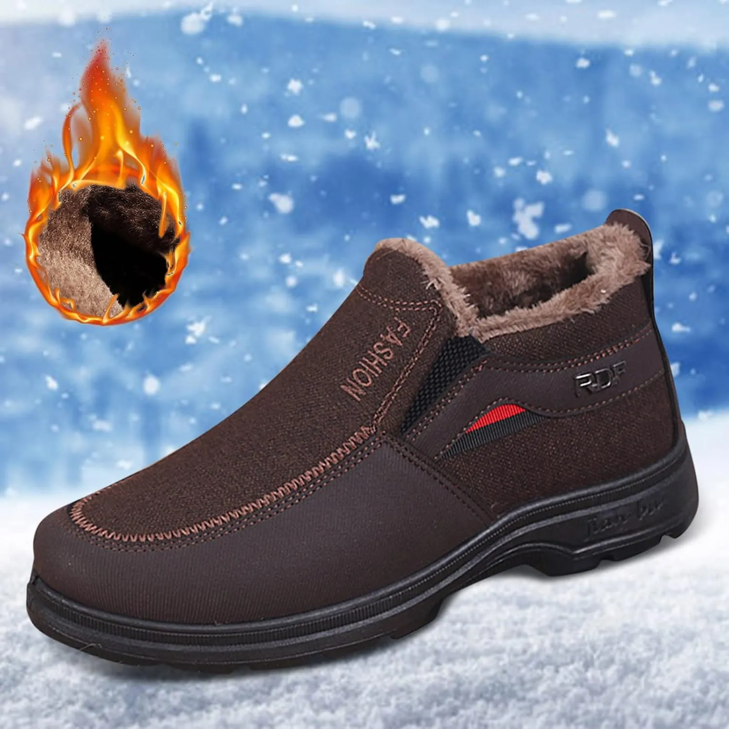 Men's Classic Plush Warm Boots Slip On Ankle Boots Fleece Lined Insulated Winter Boots Comfort Flat Bottom Boots