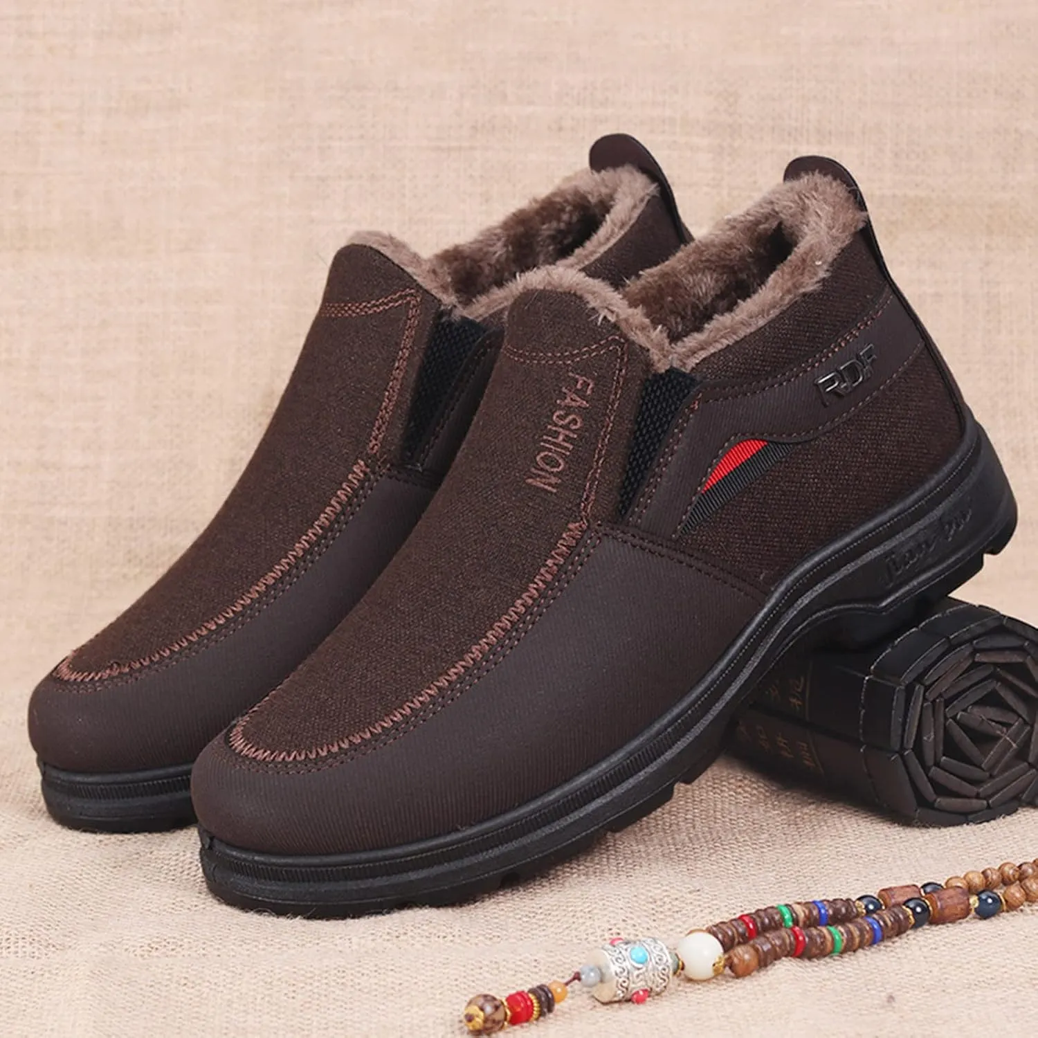 Men's Classic Plush Warm Boots Slip On Ankle Boots Fleece Lined Insulated Winter Boots Comfort Flat Bottom Boots