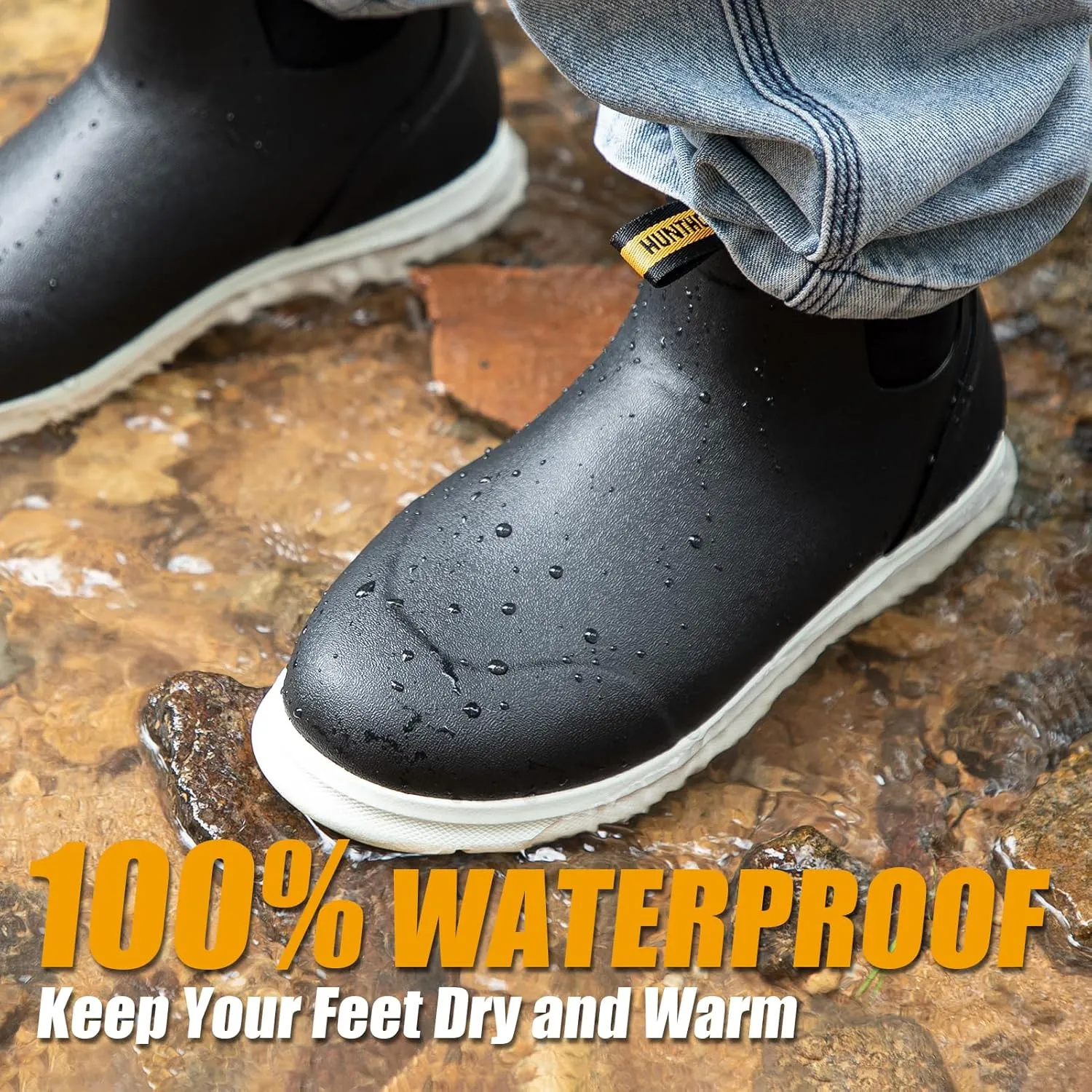 Men's Deck Boots, Lightweight Waterproof Fishing Rain Boots, Anti-Slip Rubber Shoes with Breathable 3mm Neoprene Lining Fishing, Boating, Size 7-14