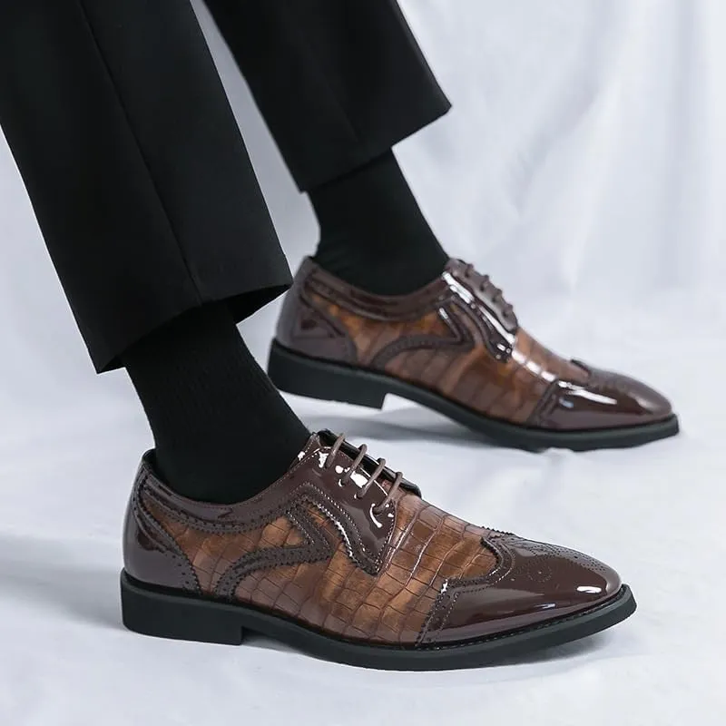 Mens Derby Shoes Breathable Breathable Leather Wingtip Brogue Oxfords Shoes Classic Wingtip Non-Slip Dress
