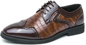 Mens Derby Shoes Breathable Breathable Leather Wingtip Brogue Oxfords Shoes Classic Wingtip Non-Slip Dress