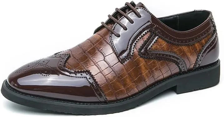 Mens Derby Shoes Breathable Breathable Leather Wingtip Brogue Oxfords Shoes Classic Wingtip Non-Slip Dress