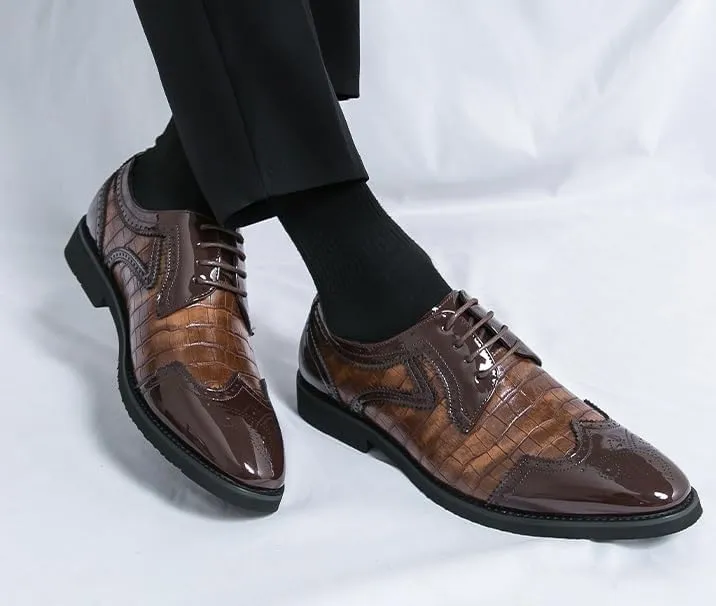 Mens Derby Shoes Breathable Breathable Leather Wingtip Brogue Oxfords Shoes Classic Wingtip Non-Slip Dress