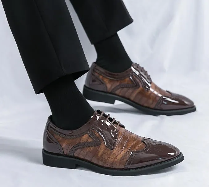 Mens Derby Shoes Breathable Breathable Leather Wingtip Brogue Oxfords Shoes Classic Wingtip Non-Slip Dress