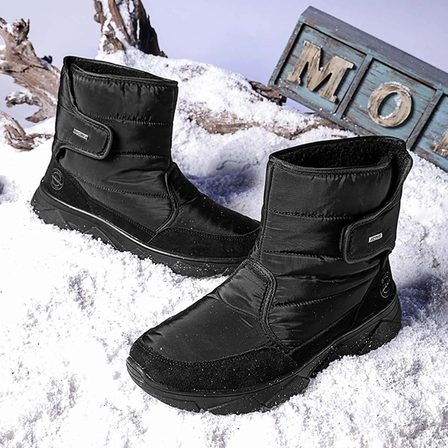 Men's Fashion Snow Boots Cold Proof Insulated Winter Boots with Adjustable Closures Non Slip Winter Boots