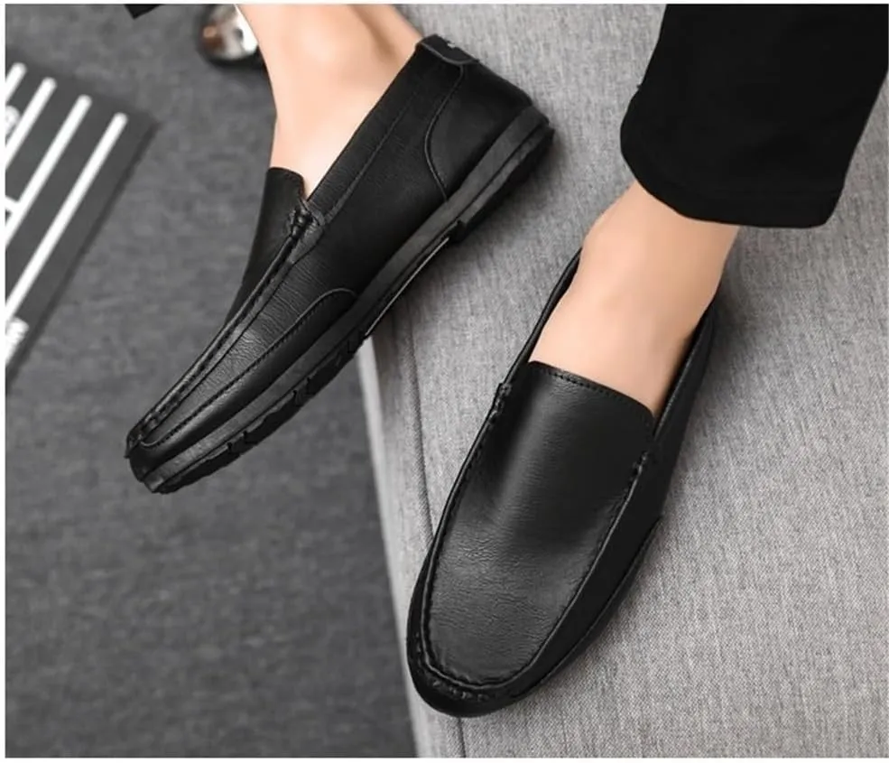 Mens Flat Heel Loafers Shoe Round Toe Vegan Leather Flexible Lightweight Party Outdoor Slip On