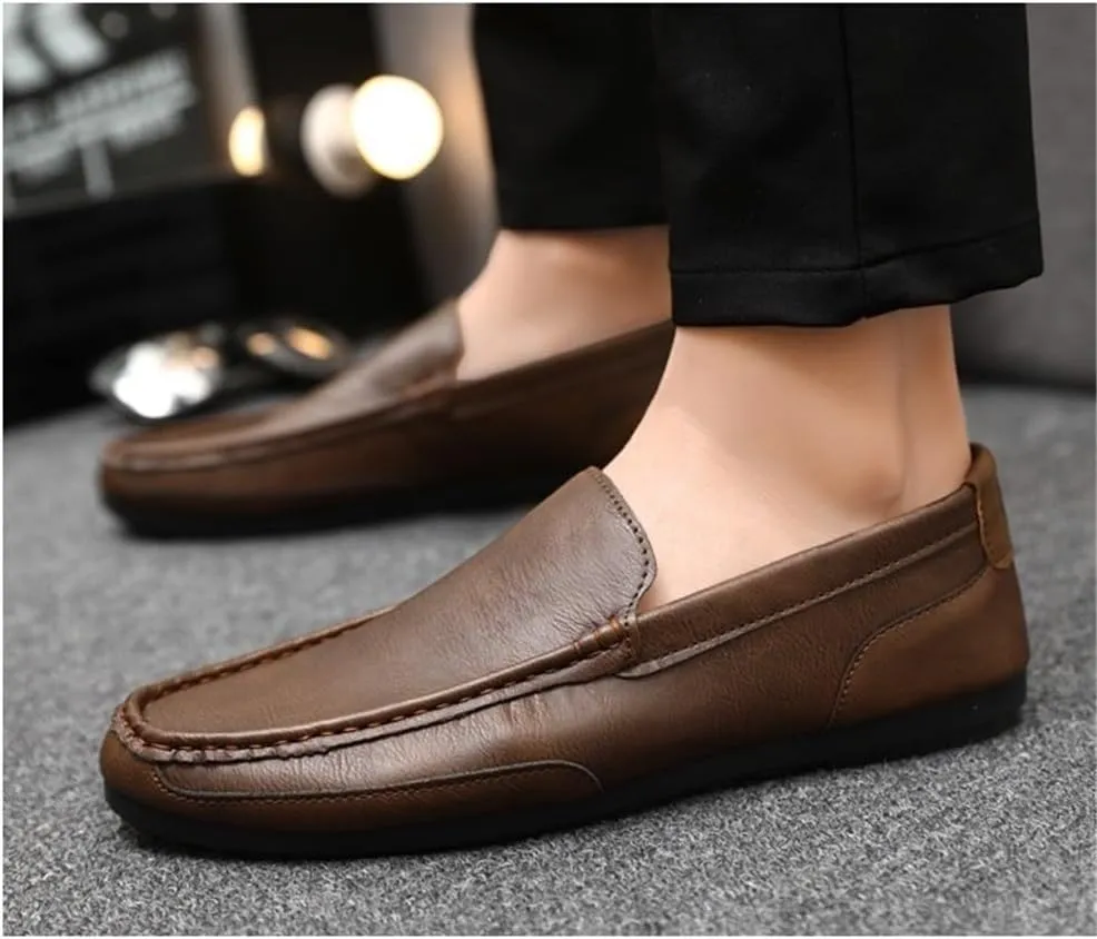 Mens Flat Heel Loafers Shoe Round Toe Vegan Leather Flexible Lightweight Party Outdoor Slip On