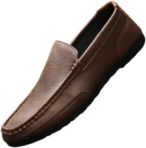 Mens Flat Heel Loafers Shoe Round Toe Vegan Leather Flexible Lightweight Party Outdoor Slip On