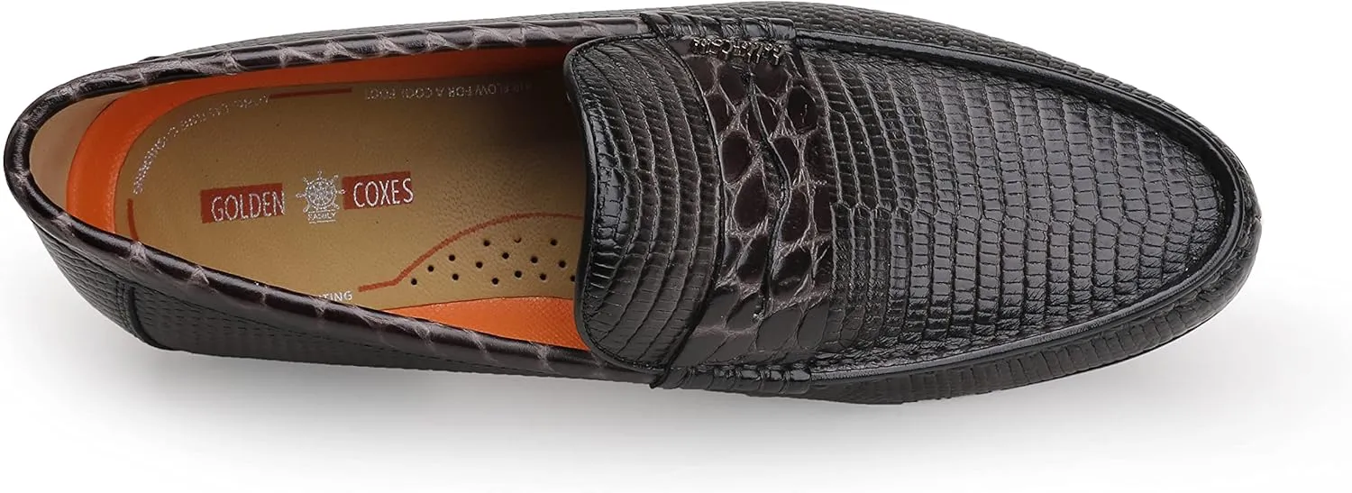 Mens Genuine Dress Shoes, Premium Crocodile Print Leather Slip-on Casual Shoes Penny Loafers for Mens, Black