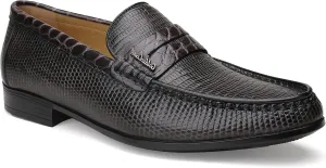 Mens Genuine Dress Shoes, Premium Crocodile Print Leather Slip-on Casual Shoes Penny Loafers for Mens, Black