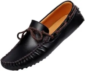 Men's Genuine Leather Deck Loafers Slip On Round Toe Flexible Flat Heel Comfortable Wedding Casual Boat Shoes