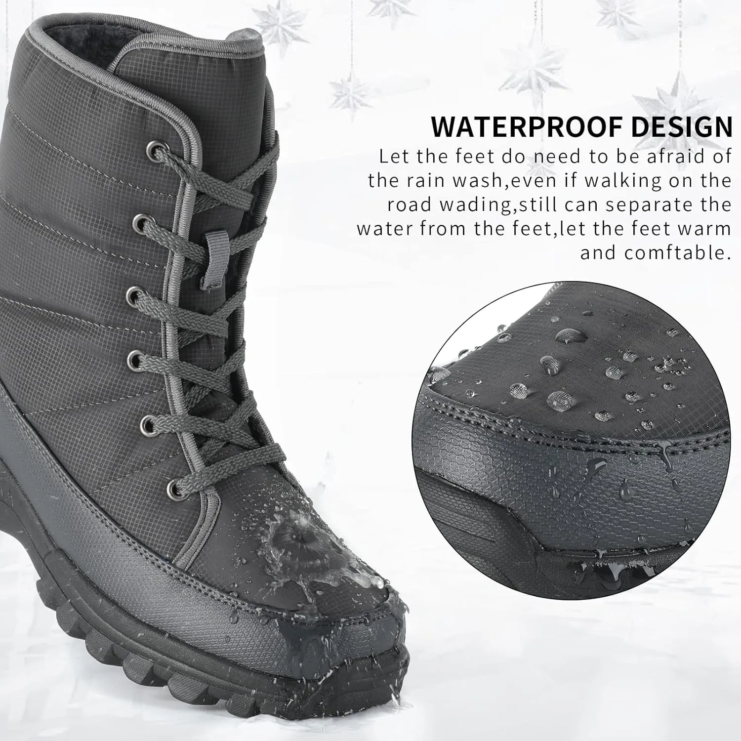 Men's Lace-up Warm and Waterproof Winter Snow Boots and Non-Slip Trekking Warm Waterproof Boots