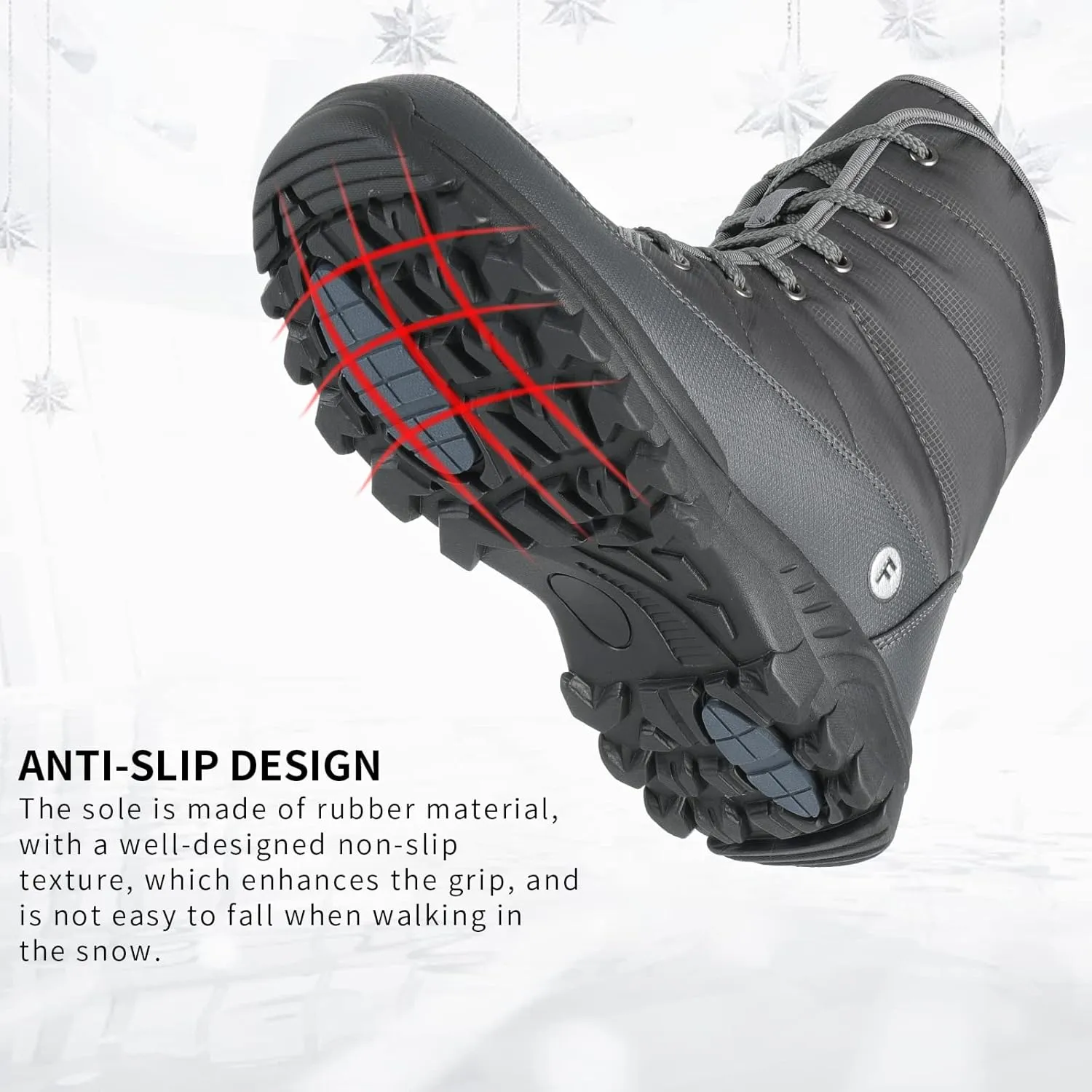 Men's Lace-up Warm and Waterproof Winter Snow Boots and Non-Slip Trekking Warm Waterproof Boots