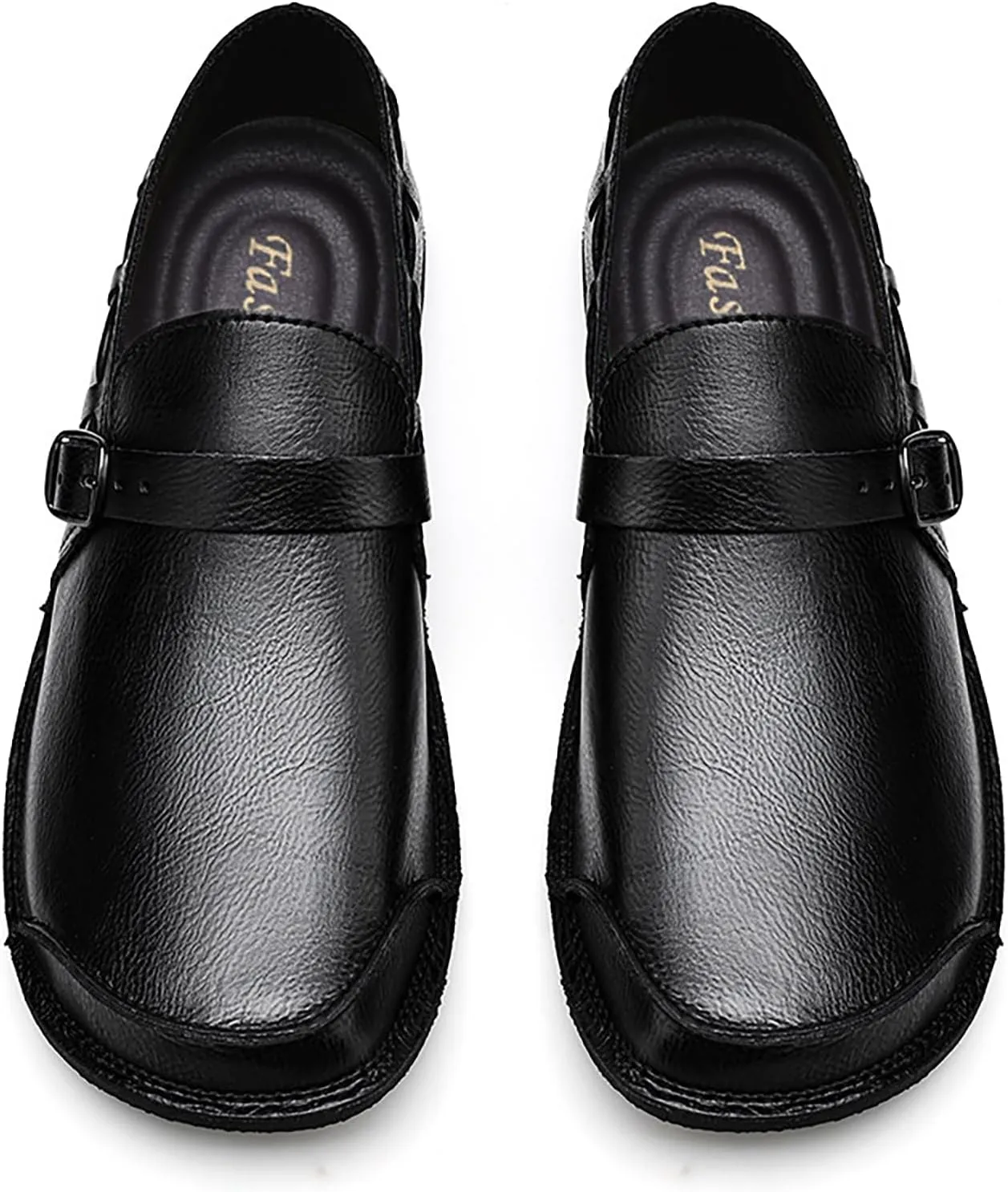 Men's Leather Slip On Flat Loafer,Casual Lightweight Soft Sole Driving Penny Shoes Adjustable Buckle Hand-Made Dress Shoes