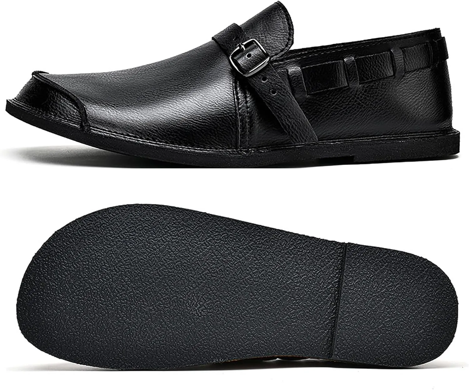 Men's Leather Slip On Flat Loafer,Casual Lightweight Soft Sole Driving Penny Shoes Adjustable Buckle Hand-Made Dress Shoes