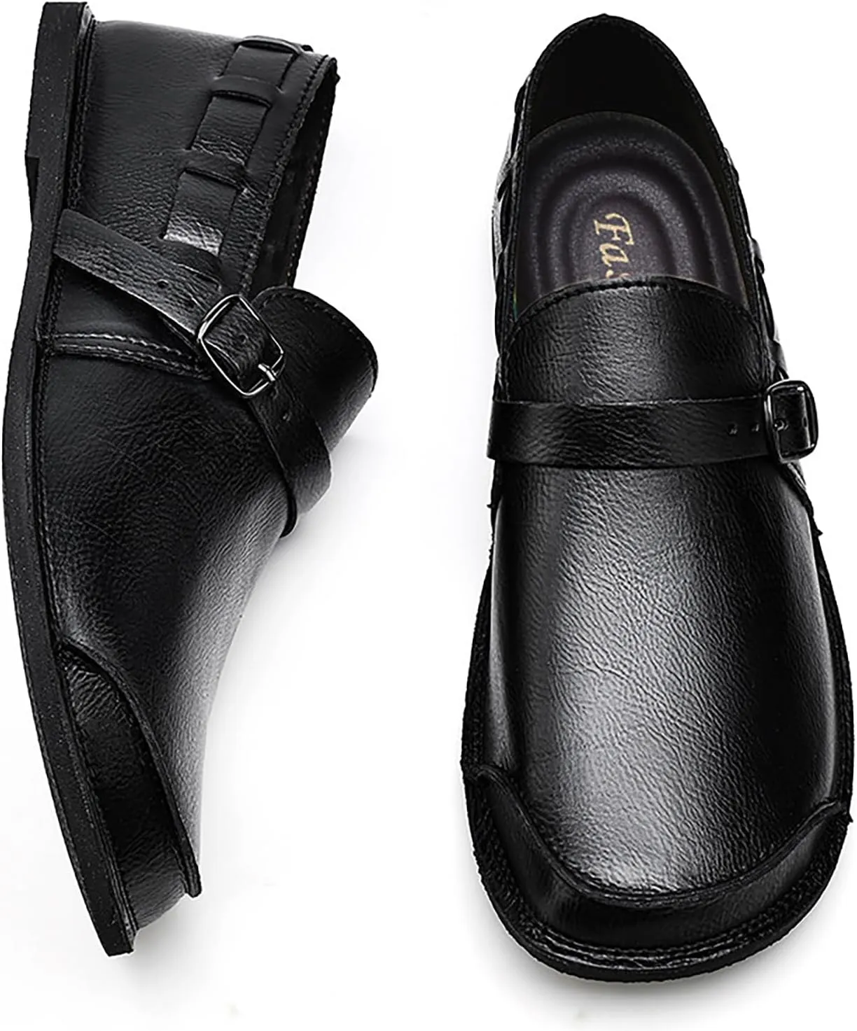 Men's Leather Slip On Flat Loafer,Casual Lightweight Soft Sole Driving Penny Shoes Adjustable Buckle Hand-Made Dress Shoes