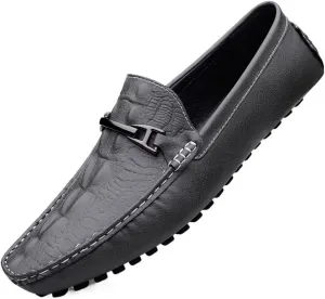 Men's Loafers Faux Crocodile Print Leather Flat Heel Lightweight Slip Resistant Anti-Slip Flexible Driving Slip-on