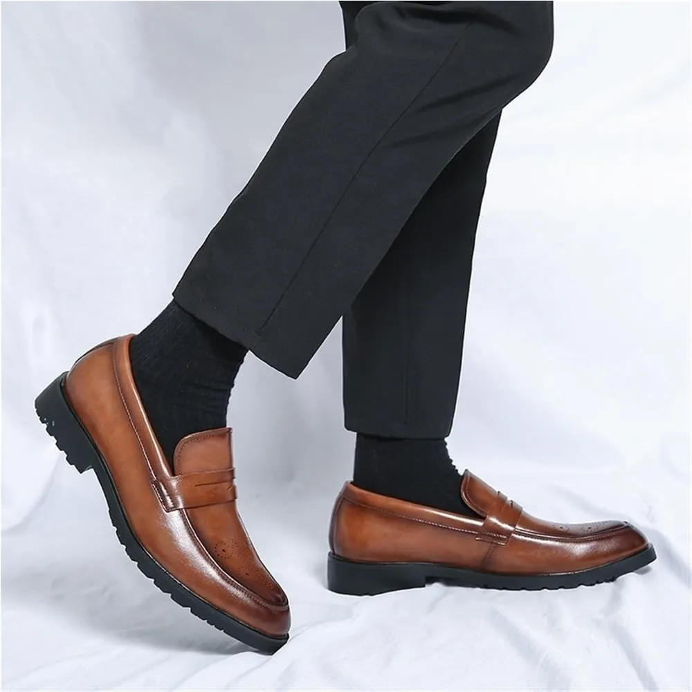 Men's Loafers Pointed Toe PU Leather Flat Heel Comfortable Anti-Slip Business Oxfords