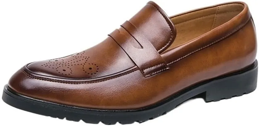 Men's Loafers Pointed Toe PU Leather Flat Heel Comfortable Anti-Slip Business Oxfords