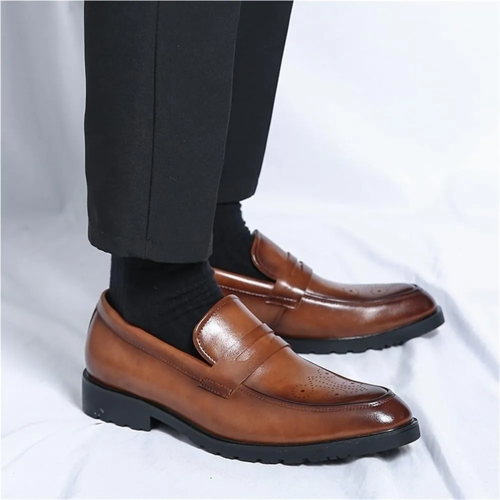 Men's Loafers Pointed Toe PU Leather Flat Heel Comfortable Anti-Slip Business Oxfords
