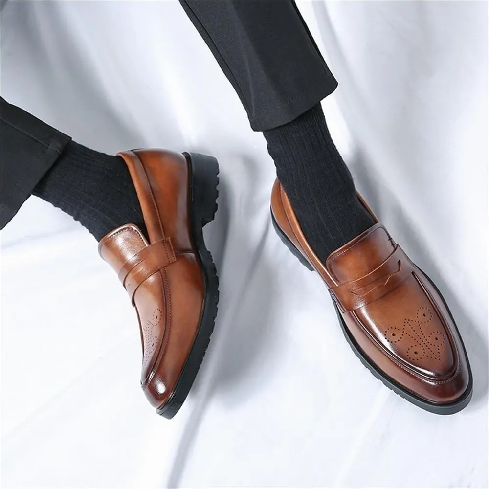 Men's Loafers Pointed Toe PU Leather Flat Heel Comfortable Anti-Slip Business Oxfords