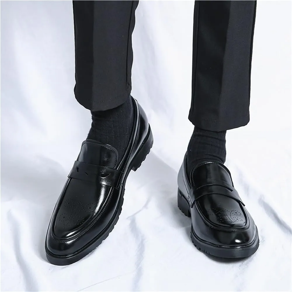 Men's Loafers Pointed Toe PU Leather Flat Heel Comfortable Anti-Slip Business Oxfords