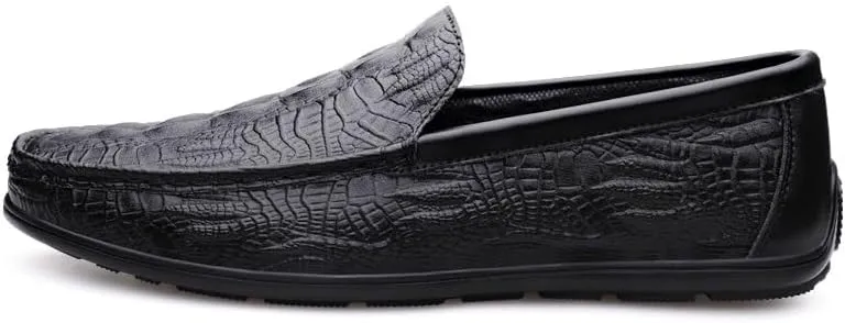 Mens Loafers Round Toe Vegan Leather Crocodile Embossed Loafer Resistant Flexible Comfortable Casual Slip On